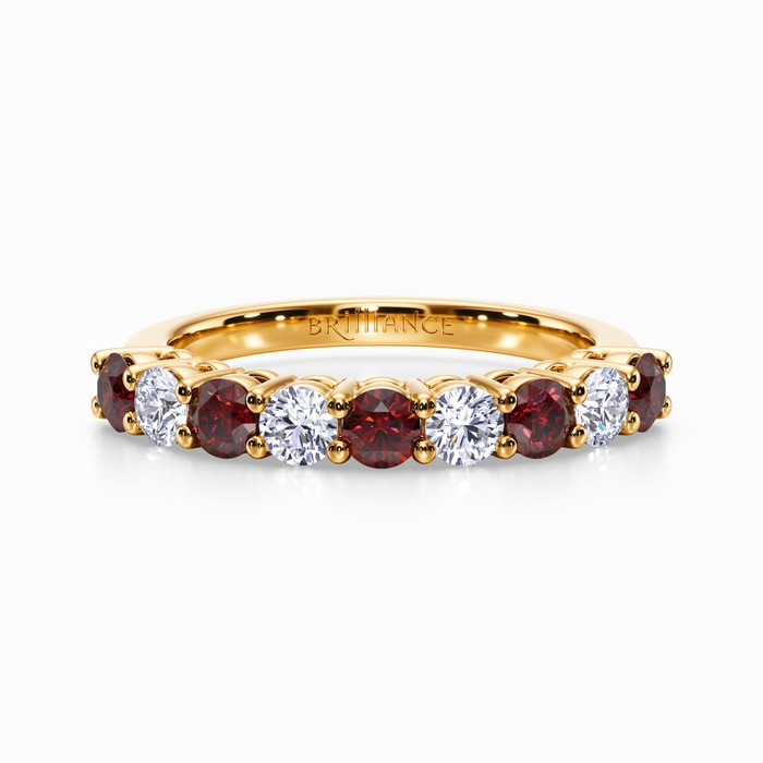 Nine Stone Ruby and Diamond Wedding Ring in Yellow Gold