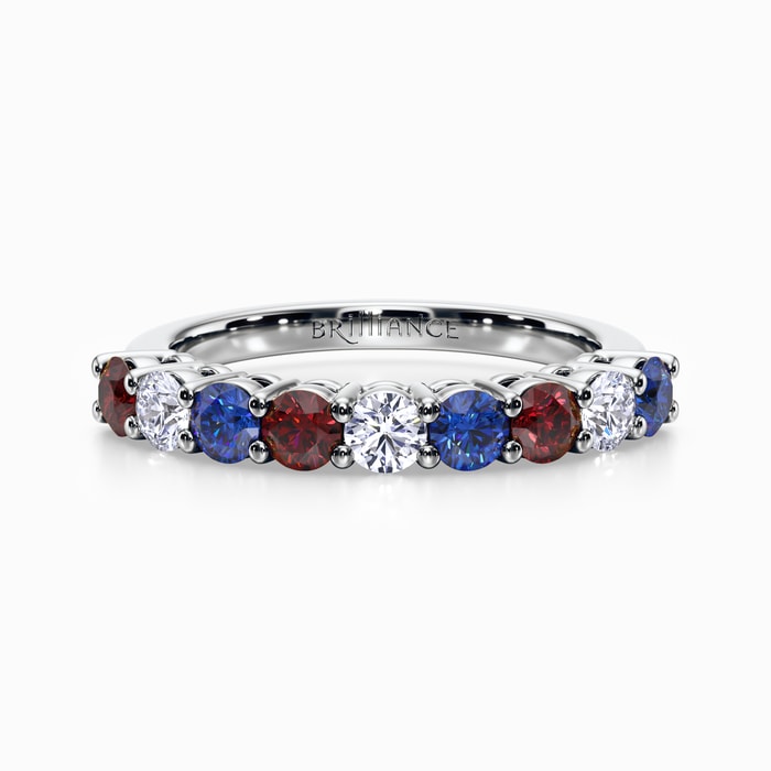 Nine Stone Diamond And Gemstone Ring In White Gold