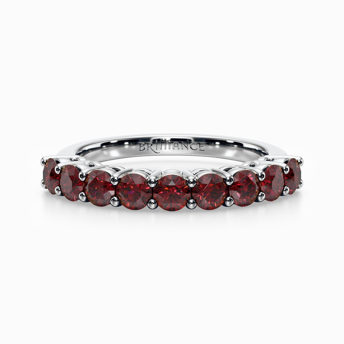 Nine Ruby Stone Wedding Ring in White Gold