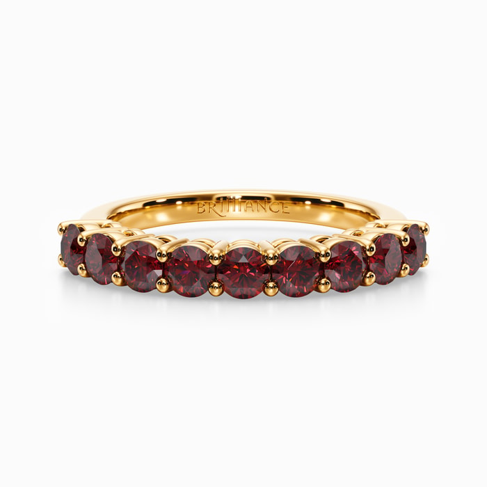 Nine Ruby Stone Wedding Ring in Yellow Gold
