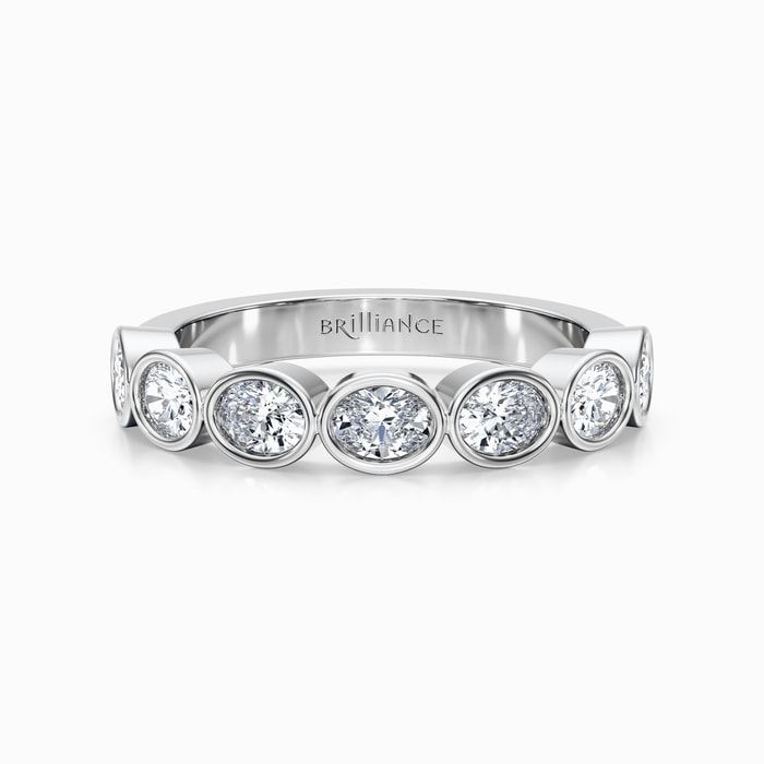 Oval Bezel Diamond Wedding Ring in White Gold