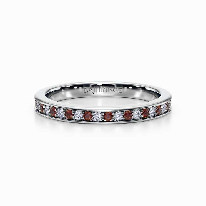 Pave Set Ruby and Diamond Wedding Band in Platinum