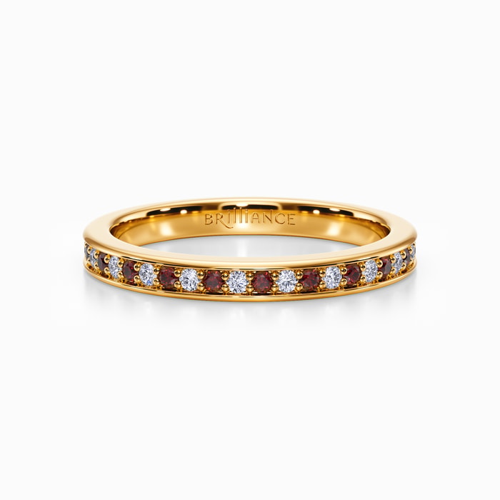 Pave Set Ruby and Diamond Wedding Band in Yellow Gold