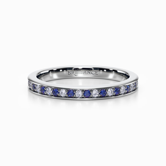 Pave Diamond and Sapphire Wedding Ring in Platinum