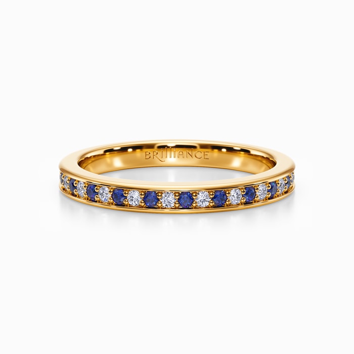 Pave Diamond and Sapphire Wedding Ring in Yellow Gold 