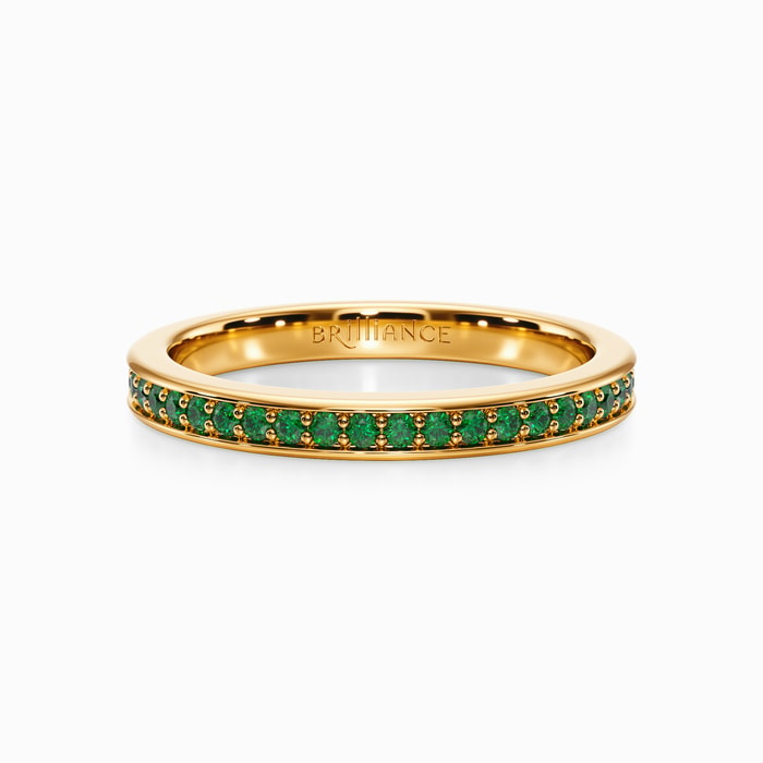 Pave Set Emerald Ring in Yellow Gold