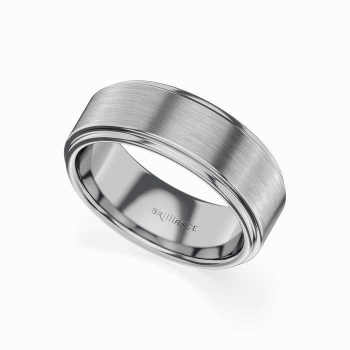 Raised Center Men's Wedding Ring with Brushed Finish in Tungsten