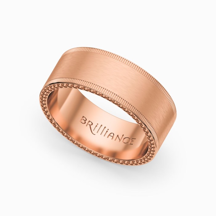 Mens Rivet Edge Wedding Band In A Satin Finish Rose Gold