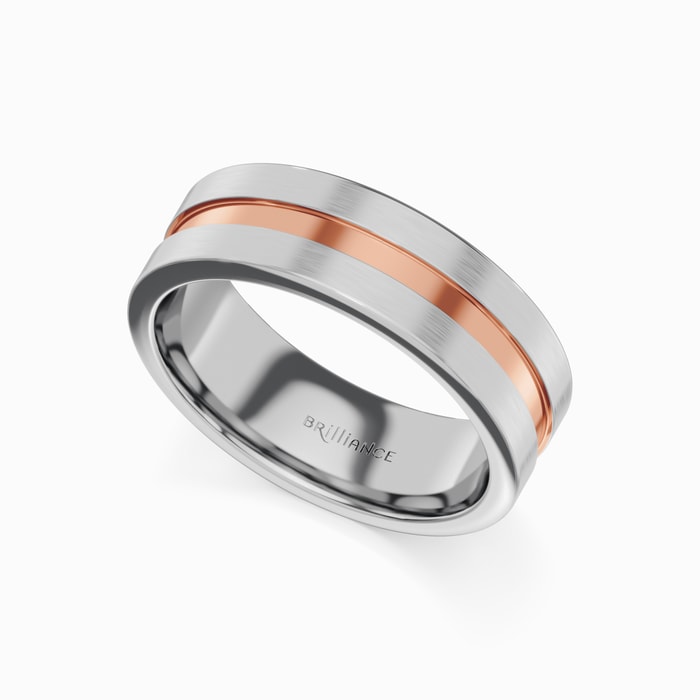 Men's Weddding Ring with Rose Gold Grooves in Tungsten