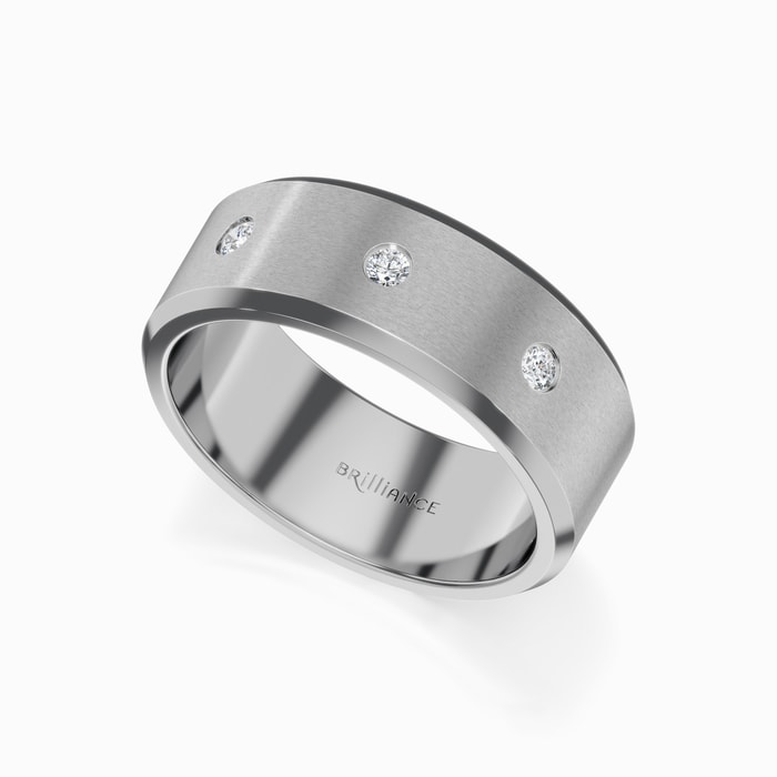 Beveled Men's Diamond Wedding Ring in Tungsten (8 mm)