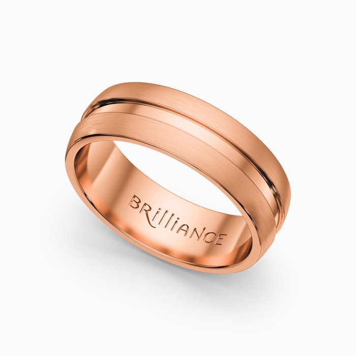 Mens Wedding Ring With Center Groove In Satin Finish Rose Gold