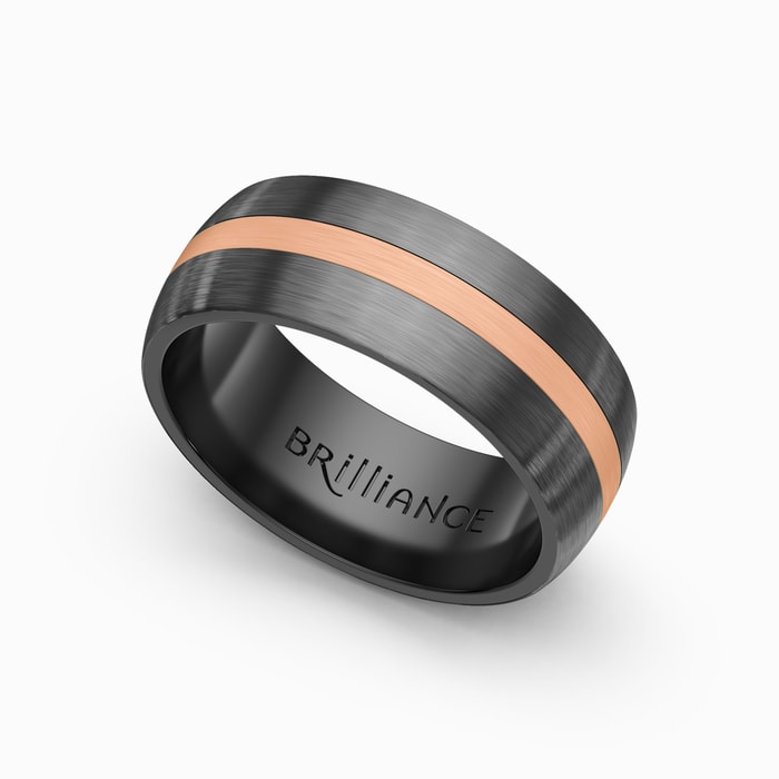 Mens Zirconium And Rose Gold Wedding Band With A Satin Finish