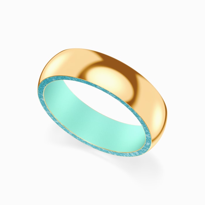 Sea Foam - Men's Wedding Ring in Yellow Gold and Turquoise 