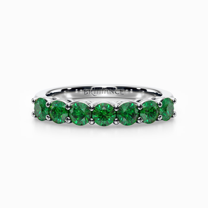 Seven Stone Emerald Ring in White Gold