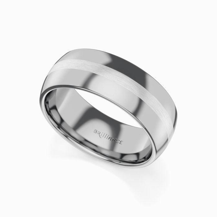 Men's Wedding Ring with Platinum Inlay in Tungsten