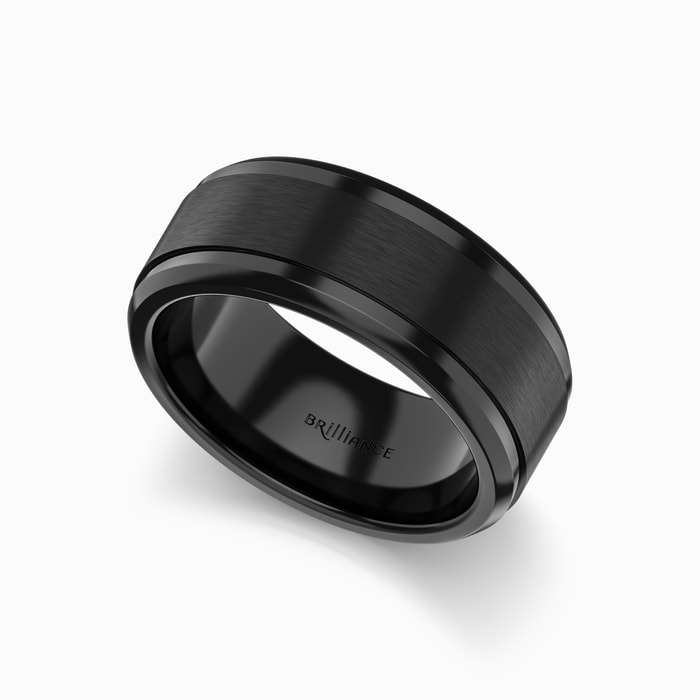 Step Edge Men's Wedding Ring in Black Titanium (9 mm)