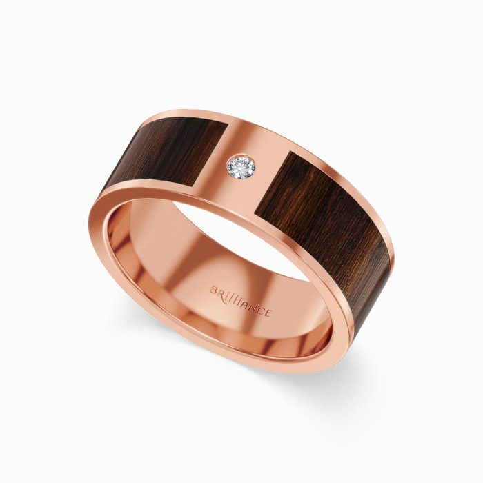 Sunrise - Men's Wedding Ring with Walnut Wood Inlay in Rose Gold 