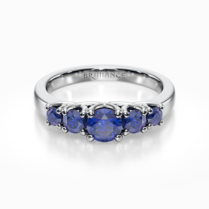 Round Sapphire Ring with Trellis Design in White Gold