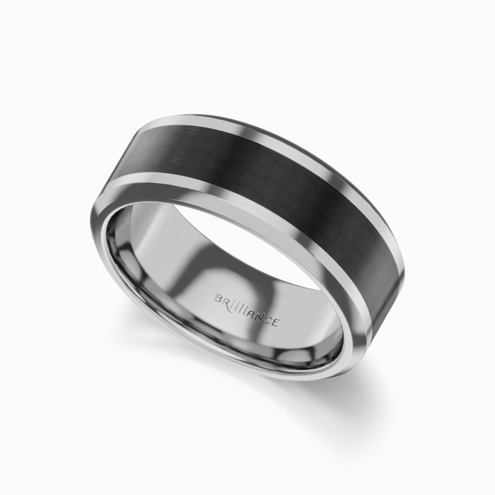 Men's Wedding Ring with Black Carbon Fiber Inlay in Tungsten (8 mm)