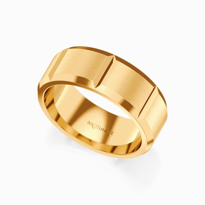 Men's Wedding Ring with Vertical Grooves in Yellow Gold