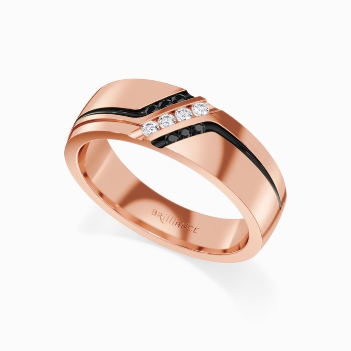 Vintage Men's Black and White Diamond Ring in Rose Gold (7 mm)