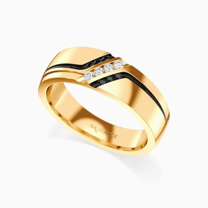 Vintage Men's Black and White Diamond Ring in Yellow Gold (7 mm)