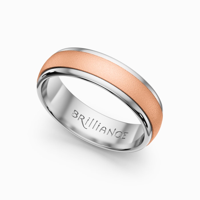 White And Rose Gold Mens Wedding Band With Wire Brush Finish