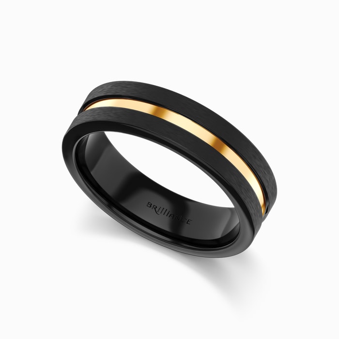 Men's Wedding Ring with Yellow Gold Groove in Black Ceramic (6 mm)