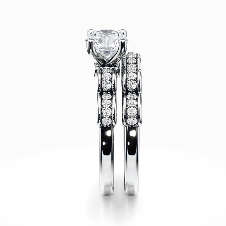 Cinderella Engagement Ring and Wedding Band Set In Platinum