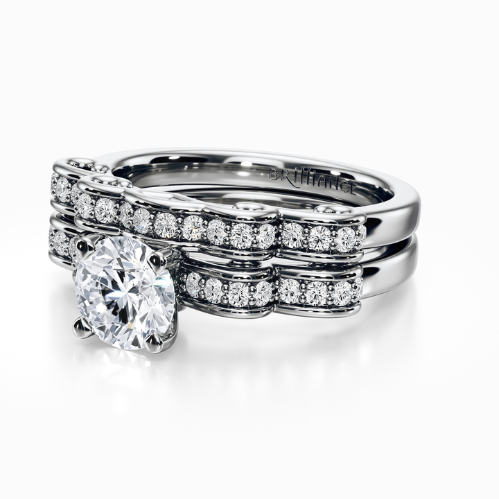 Cinderella Engagement Ring and Wedding Band Set In Platinum