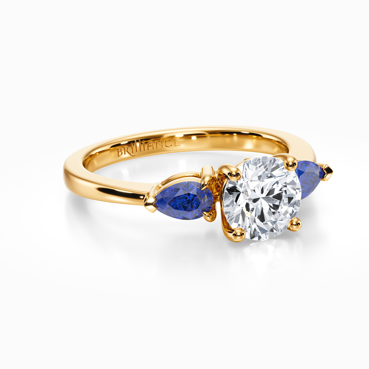 Gold Diamond Engagement Ring With Sapphire Pear Side Stones