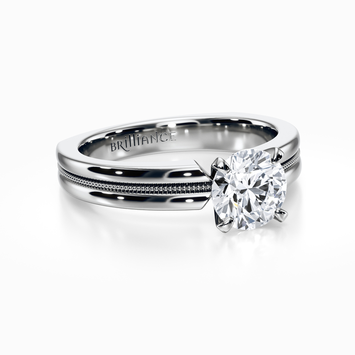 Euro Shank Engagement Ring In White Gold With Milgrain