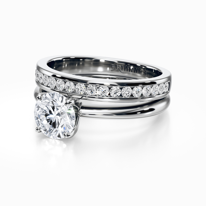 Solitaire Ring & Channel Diamond Bridal Set in White Gold