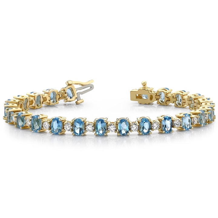 Bracelet Vintage En Argent Sterling 925 Avec Topaze Bleue - Longueur 17.8 Cm, Style Tennis, Occasion
