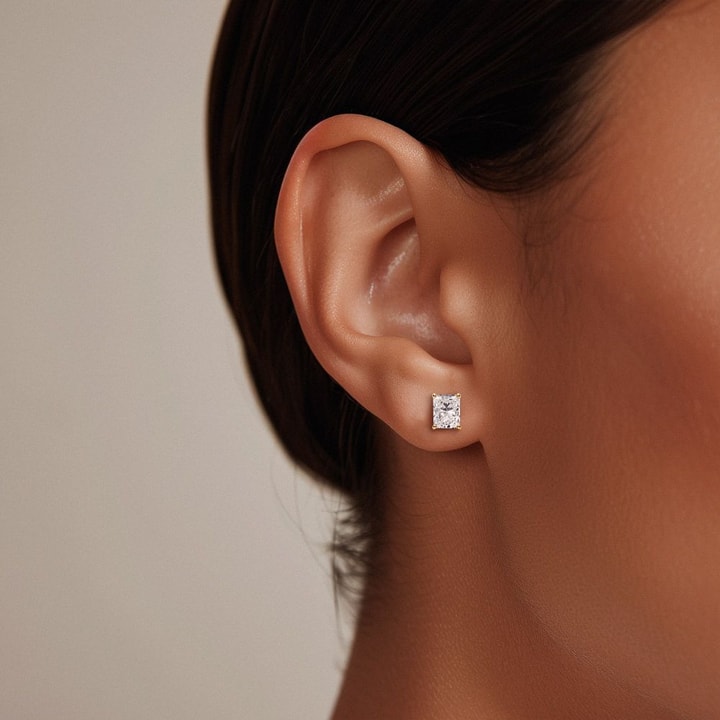 Radiant Cut Studs, Gold