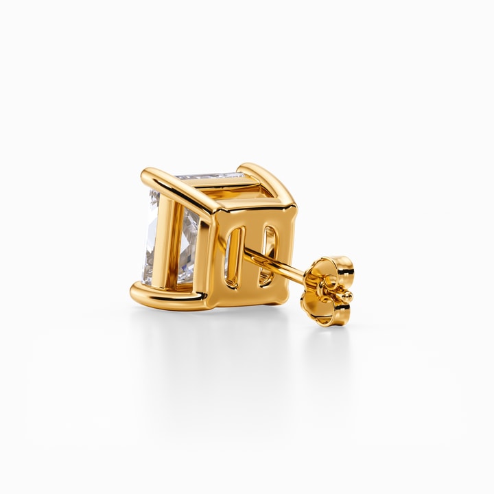 3 Carat Lab Grown Princess Diamond Studs in Yellow Gold