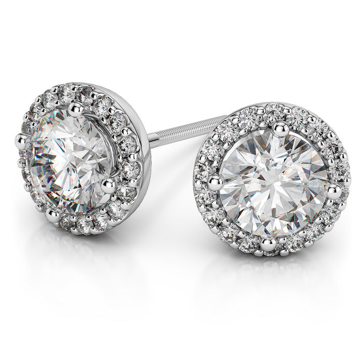 Diamond Halo Stud Earrings In White Gold (1/2 Ctw) display picture 2