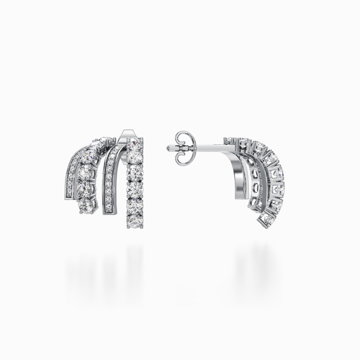 Multi Row Lab Diamond Curved Earrings in White Gold (2 Carat)