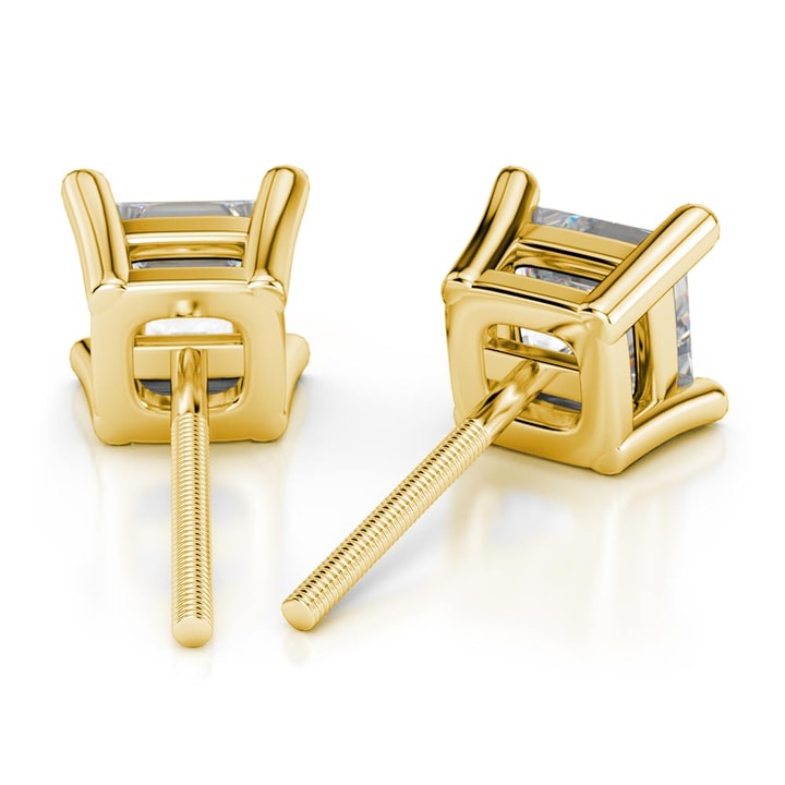 14K Solid Yellow Gold Princess-Cut CZ Stud Earrings – 3mm To 8mm Square Pushbacks, TILO JEWELRY
