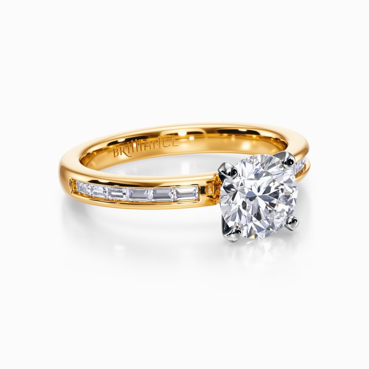 Baguette Channel Diamond Engagement Ring in Yellow Gold