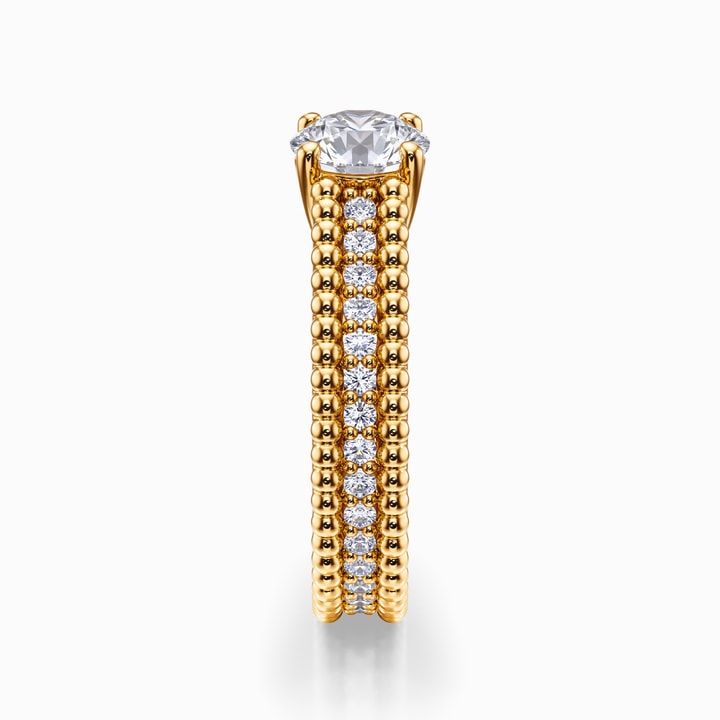 Beaded Pave Diamond Engagement Ring in Yellow Gold