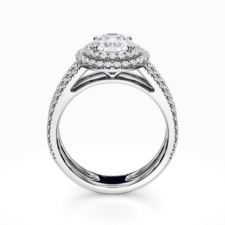 Double Halo Split Shank Engagement Ring in White Gold