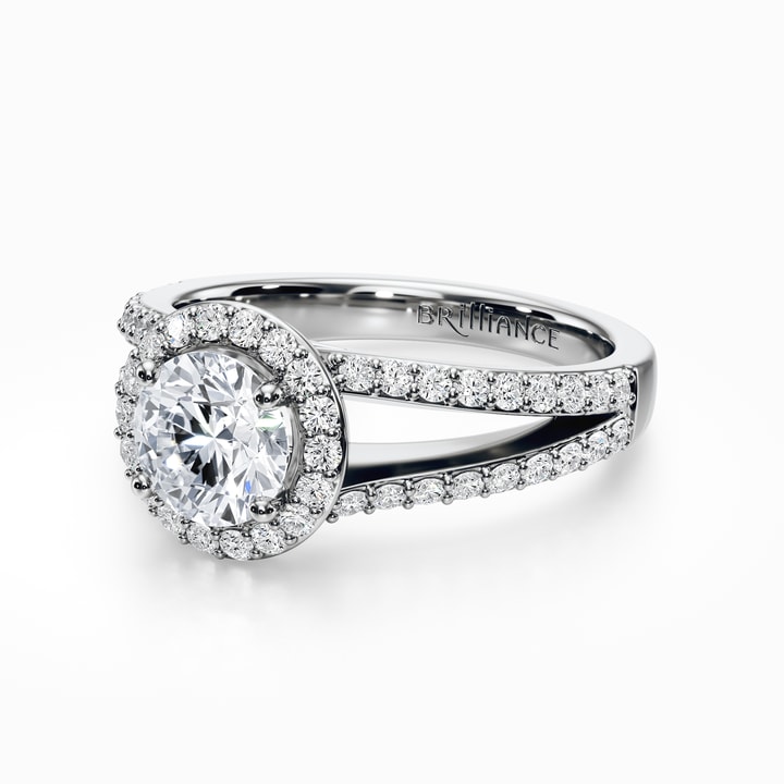 Halo Split Shank Diamond Engagement Ring in White Gold (0.58 Carat)