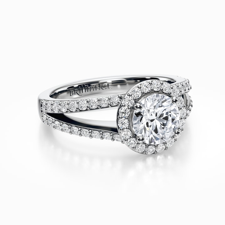 Halo Split Shank Diamond Engagement Ring in White Gold (0.58 Carat)