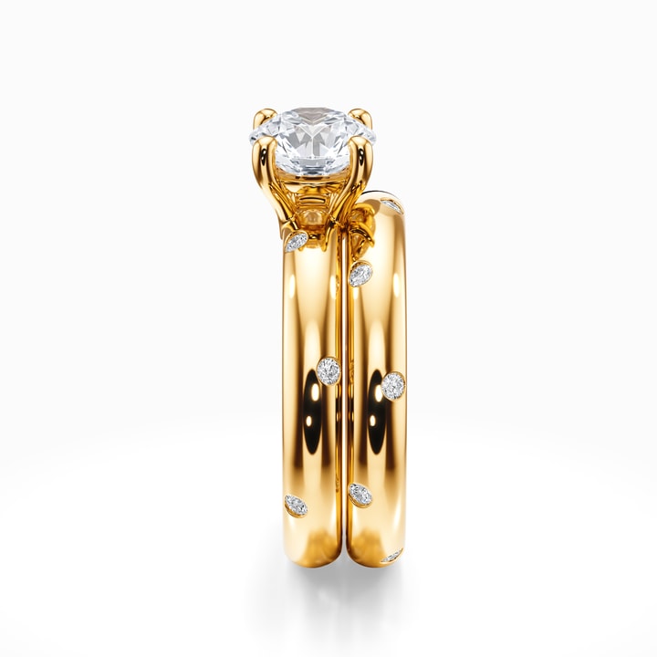 Inset Diamond Engagement Ring & Wedding Band Set In Yellow Gold
