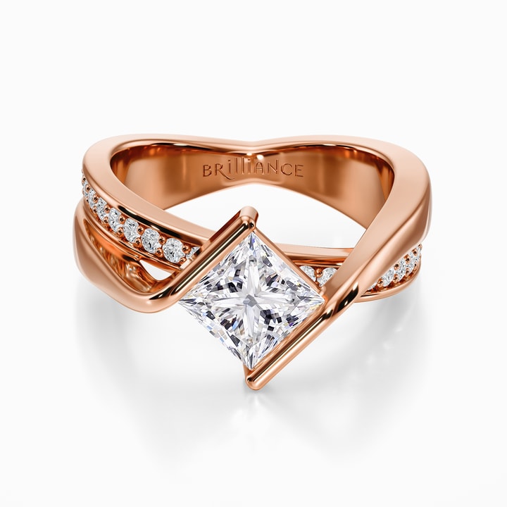 Half Bezel Princess Cut Engagement Ring In Rose Gold