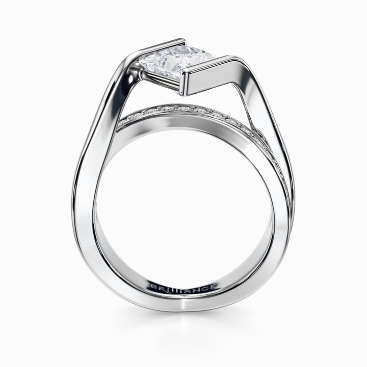 Princess Bezel Diamond Bridge Ring Setting in White Gold