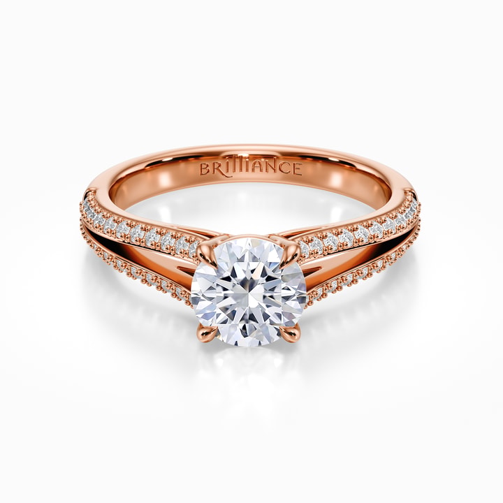 Rose Gold Split Shank Engagement Ring | Pave Diamonds