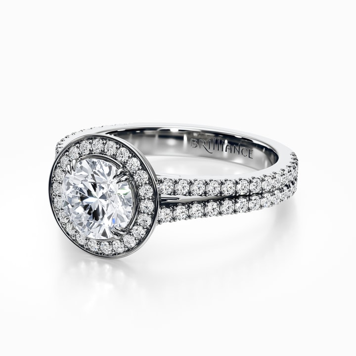 White Gold Split Shank Pave Halo Diamond Engagement Ring