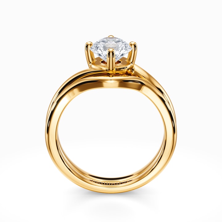 0.90 Carat Diamond Ladies Swirl Bridal Ring Set - 14k Yellow Gold, Engagement & Matching Band, Size 8